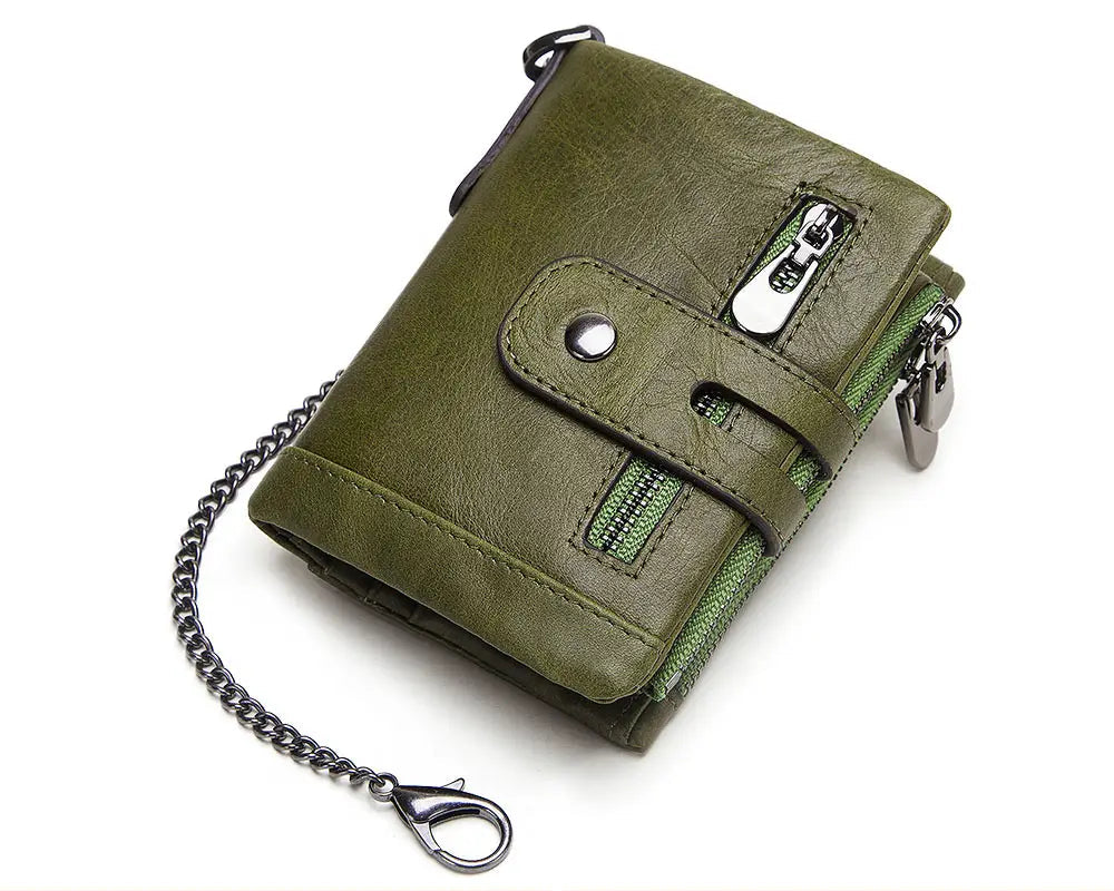 Portefeuille homme cuir véritable RFID avec chaîne zippé compact personnalisable — photo 6