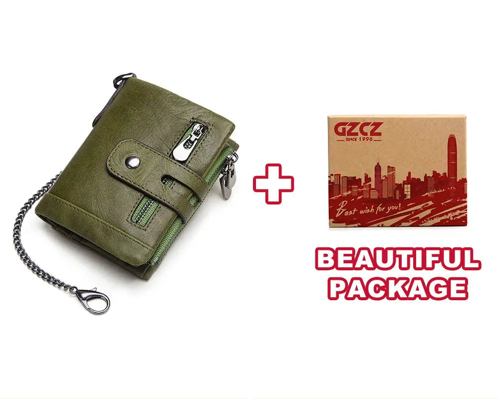 Portefeuille homme cuir véritable RFID avec chaîne zippé compact personnalisable — photo 7