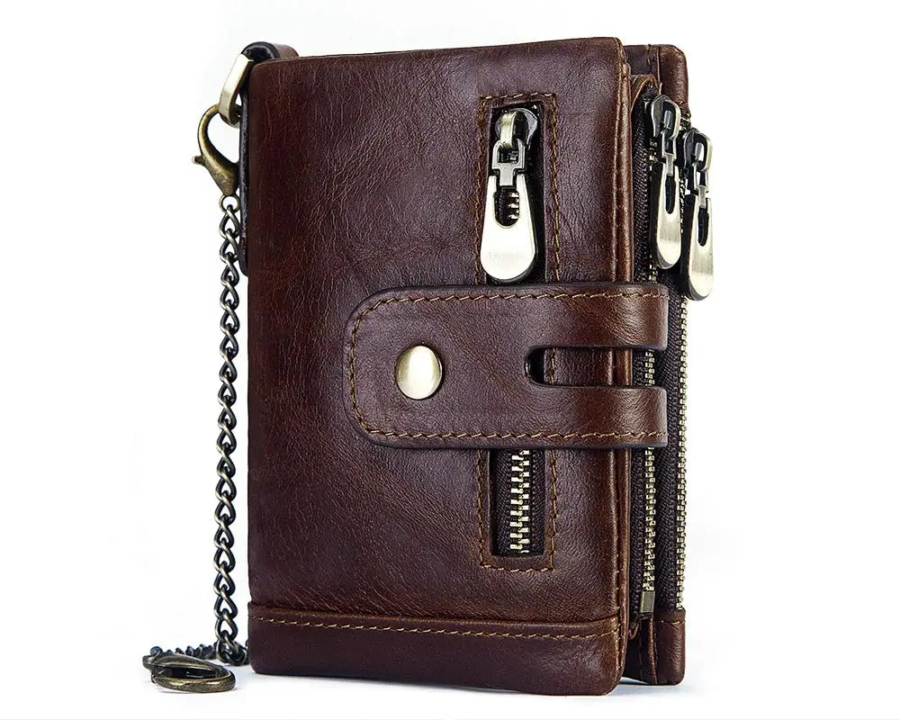 Portefeuille homme cuir véritable RFID avec chaîne zippé compact personnalisable — photo 8