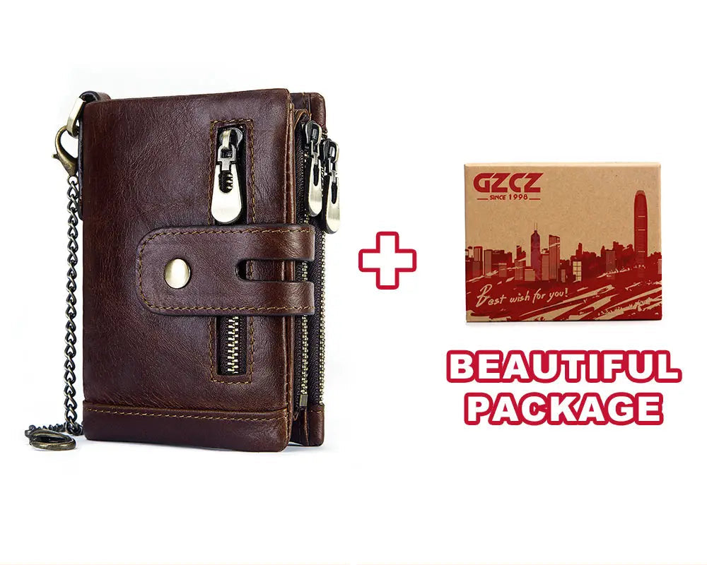 Portefeuille homme cuir véritable RFID avec chaîne zippé compact personnalisable — photo 9