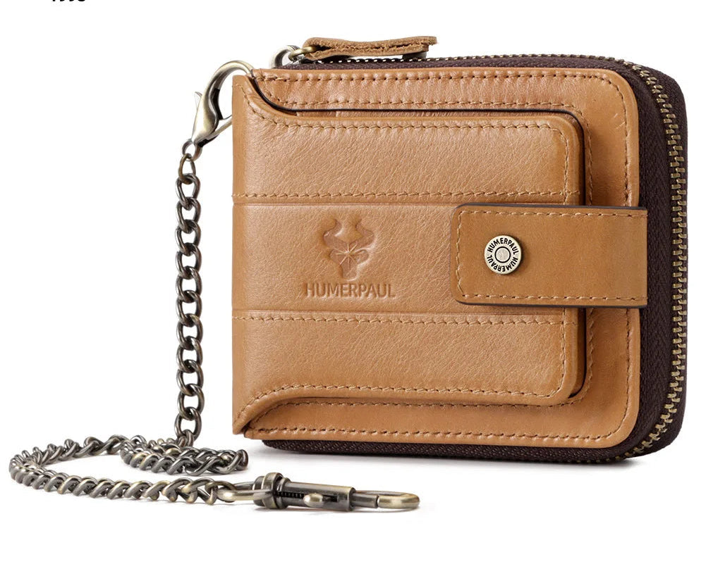 Portefeuille homme cuir véritable RFID grande capacité zip et rabat sécurisé — photo 10