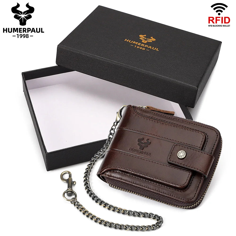 Portefeuille homme cuir véritable RFID grande capacité zip et rabat sécurisé — photo 11
