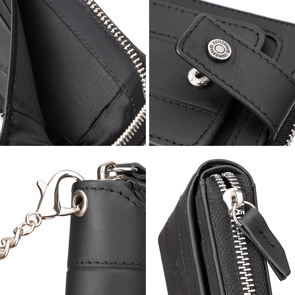 Portefeuille homme cuir véritable RFID grande capacité zip et rabat sécurisé — photo 2 Image