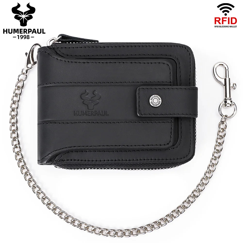 Portefeuille homme cuir véritable RFID grande capacité zip et rabat sécurisé — photo 4