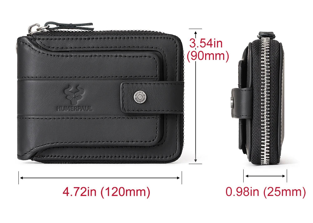 Portefeuille homme cuir véritable RFID grande capacité zip et rabat sécurisé — photo 5