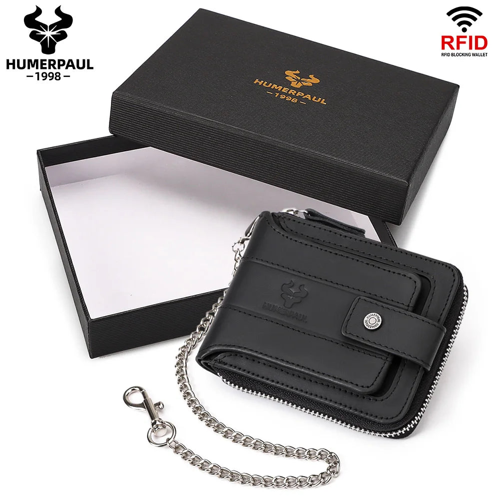 Portefeuille homme cuir véritable RFID grande capacité zip et rabat sécurisé — photo 6