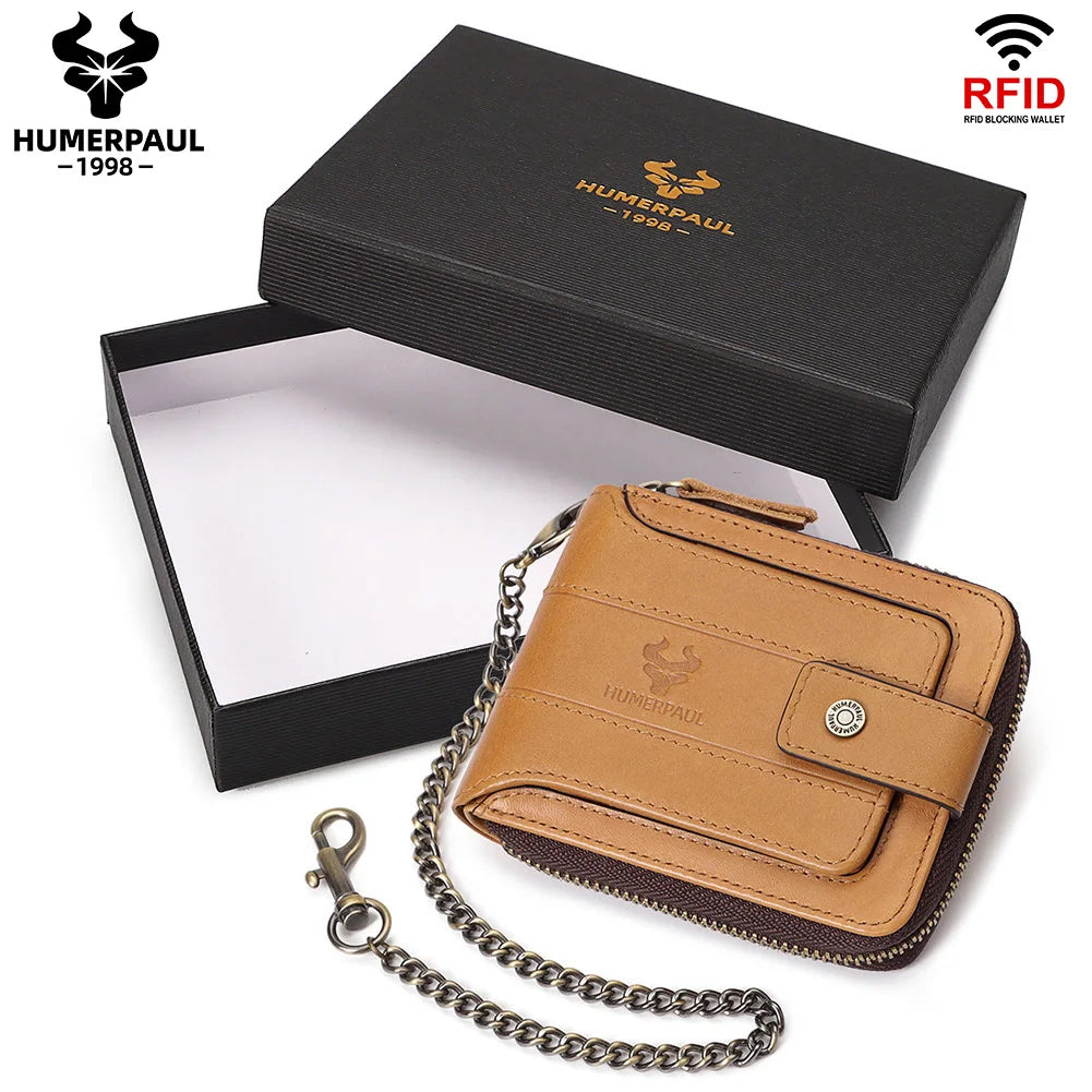 Portefeuille homme cuir véritable RFID grande capacité zip et rabat sécurisé — photo 7