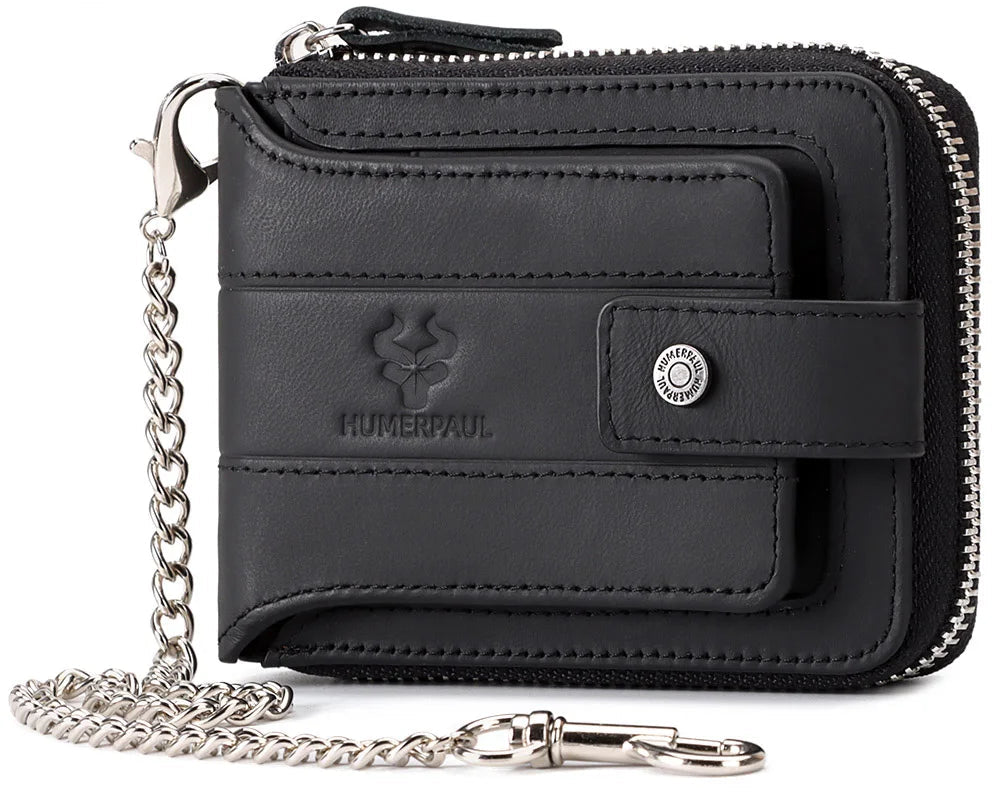 Portefeuille homme cuir véritable RFID grande capacité zip et rabat sécurisé — photo 8