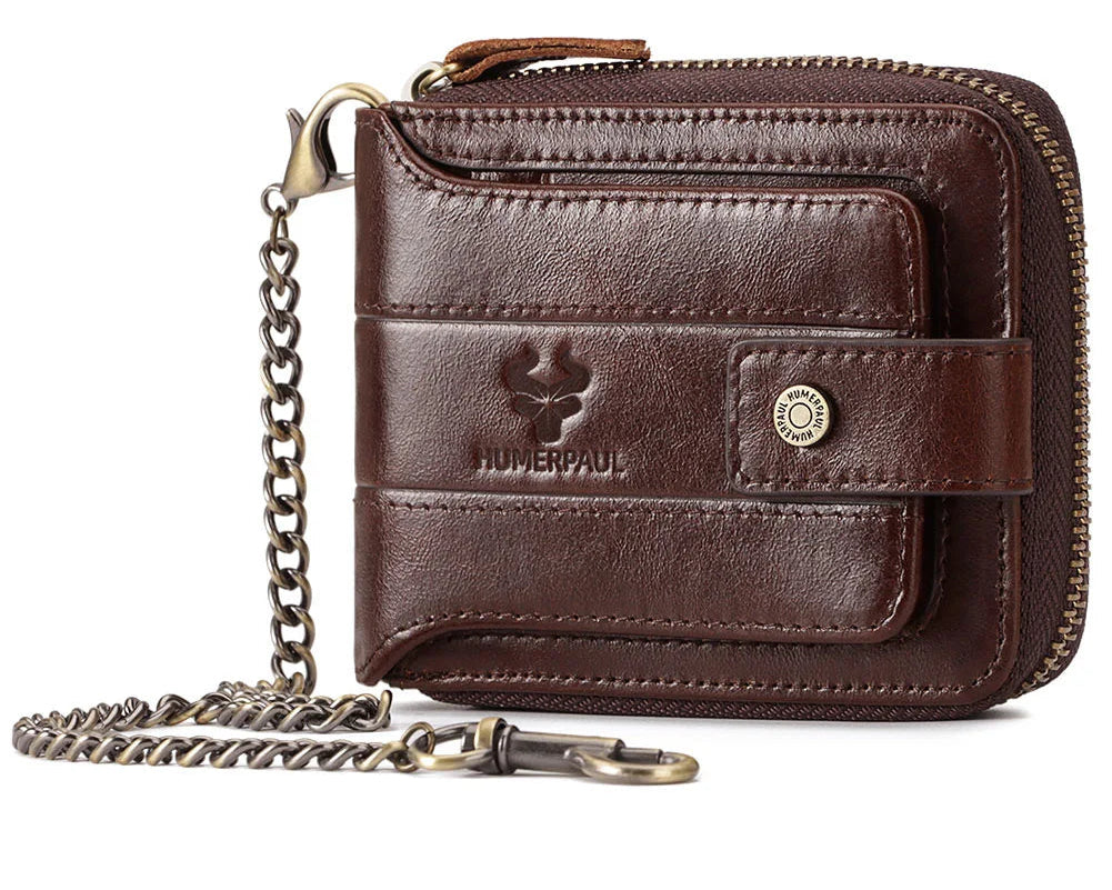Portefeuille homme cuir véritable RFID grande capacité zip et rabat sécurisé — photo 9