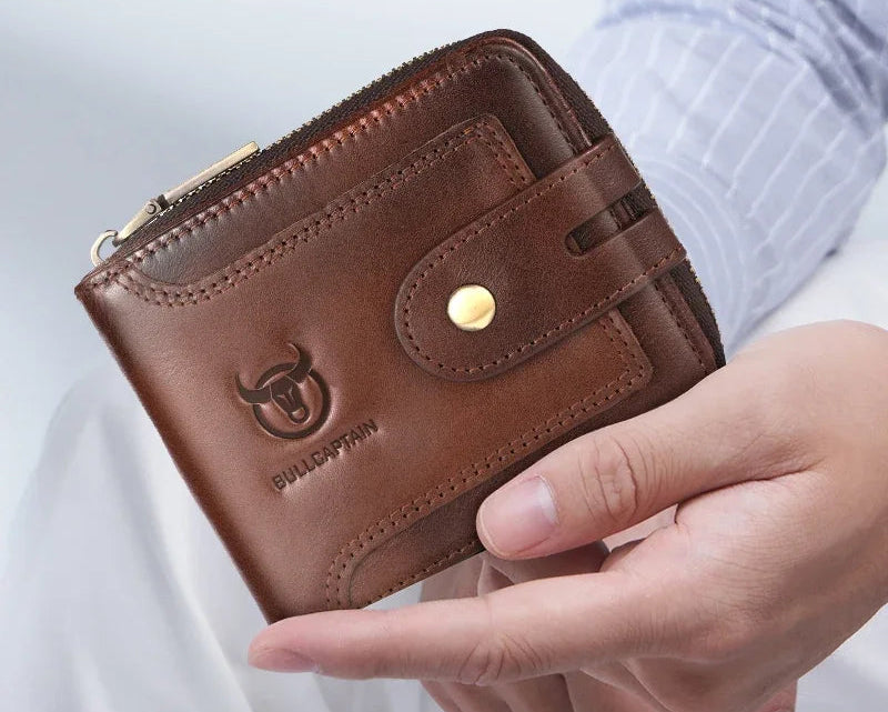 Portefeuille homme cuir véritable RFID multifonction zip et rabat compact — photo 1