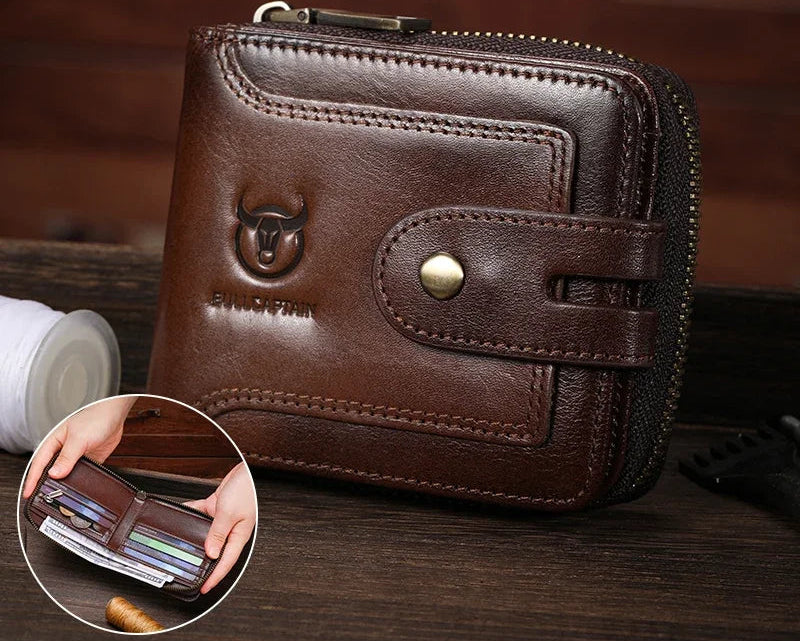 Portefeuille homme cuir véritable RFID multifonction zip et rabat compact — photo 2