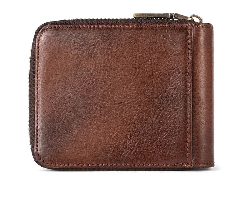 Portefeuille homme cuir véritable RFID multifonction zip et rabat compact — photo 3