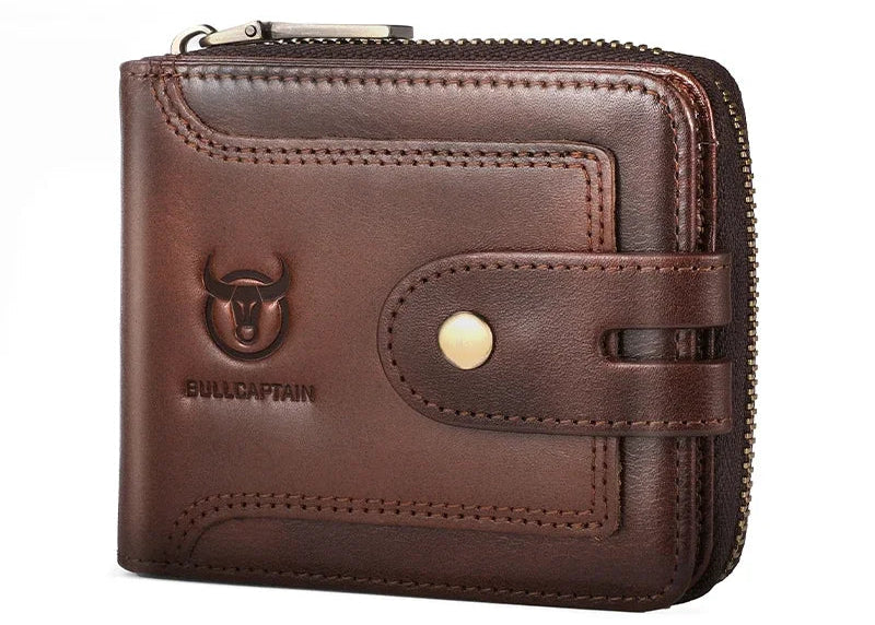 Portefeuille homme cuir véritable RFID multifonction zip et rabat compact — photo 4 Image