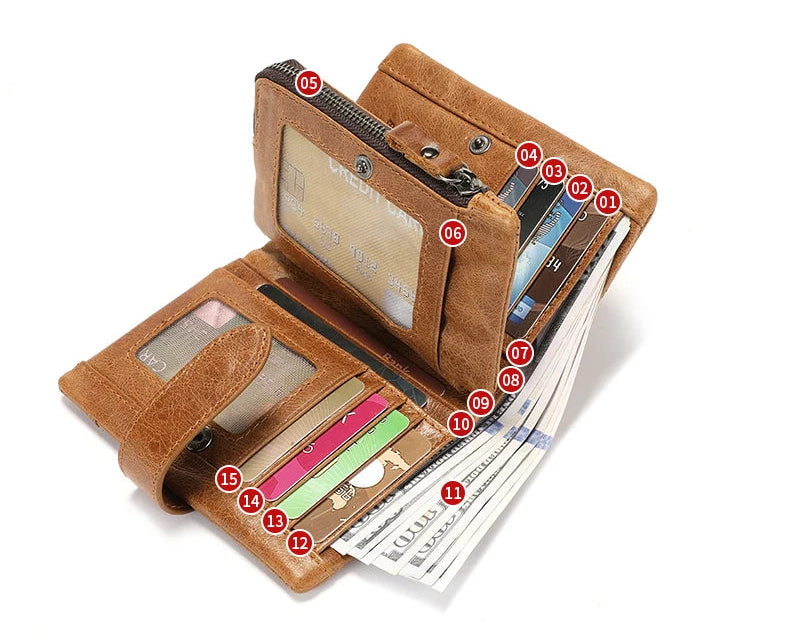 Portefeuille homme en cuir véritable RFID à rabat zippé grande capacité — photo 5