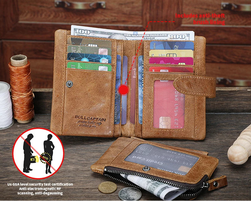 Portefeuille homme en cuir véritable RFID à rabat zippé grande capacité — photo 6
