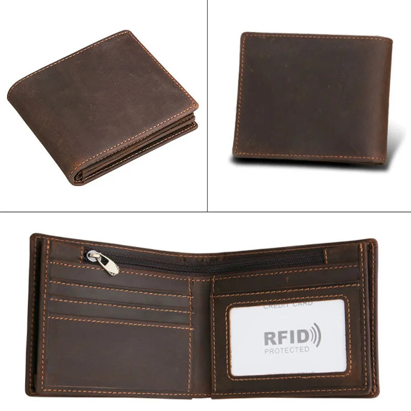 Portefeuille en cuir véritable avec protection RFID pour homme – Portefeuille vintage avec compartiments pour cartes et monnaie — photo 2
