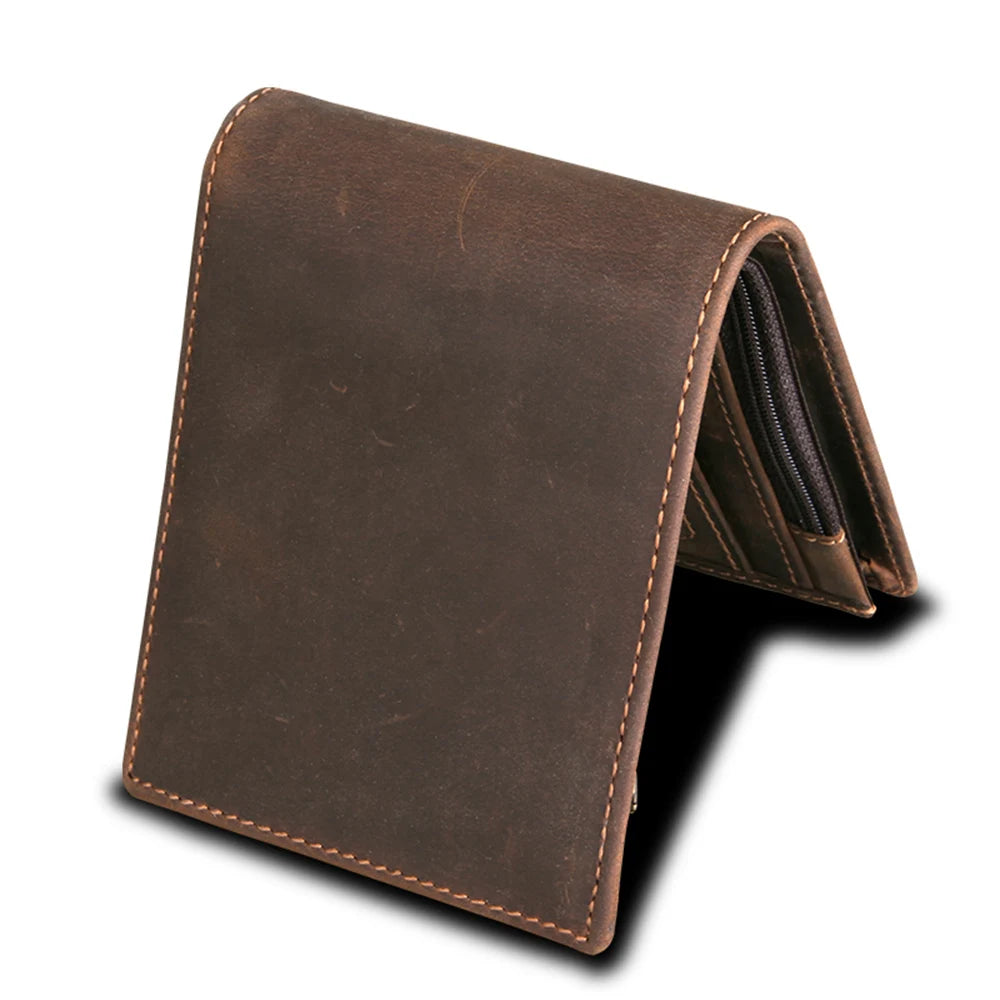 Portefeuille en cuir véritable avec protection RFID pour homme – Portefeuille vintage avec compartiments pour cartes et monnaie — photo 4 Image