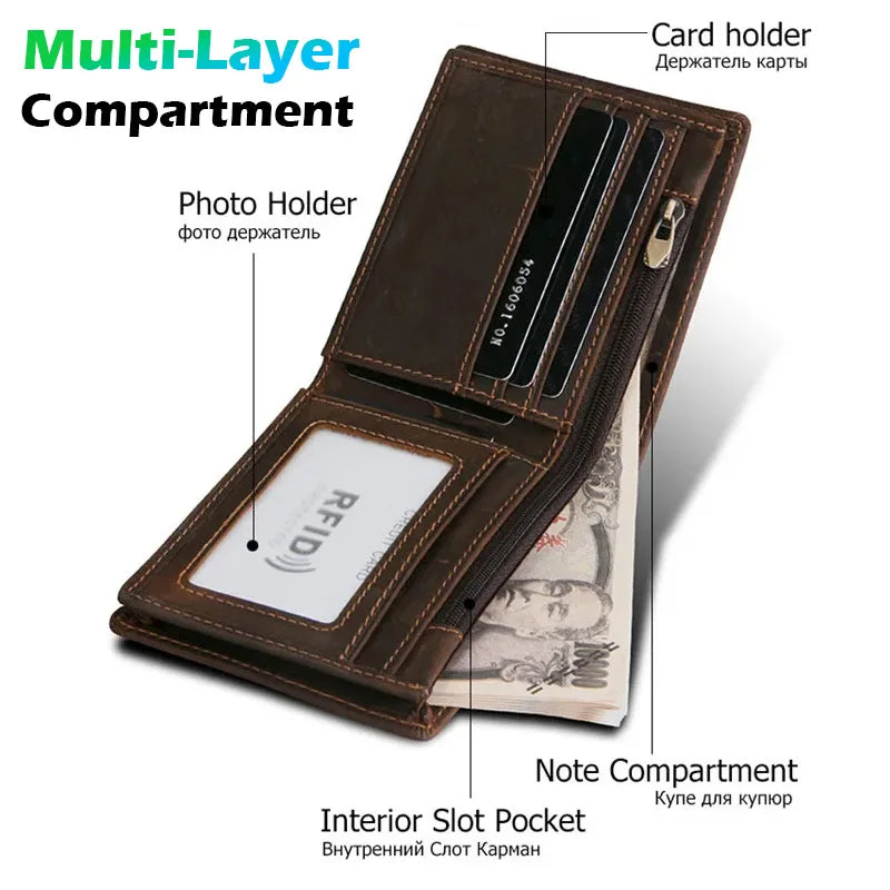 Portefeuille en cuir véritable avec protection RFID pour homme – Portefeuille vintage avec compartiments pour cartes et monnaie — photo 5 Image
