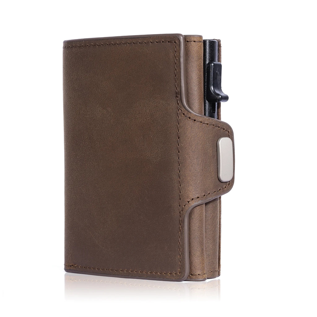 Portefeuille cuir véritable RFID pop-up compact avec porte-cartes sécurisé — photo 2