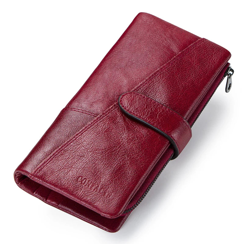 Portefeuille long en cuir véritable avec zip et bouton pression grande capacité unisexe — photo 5
