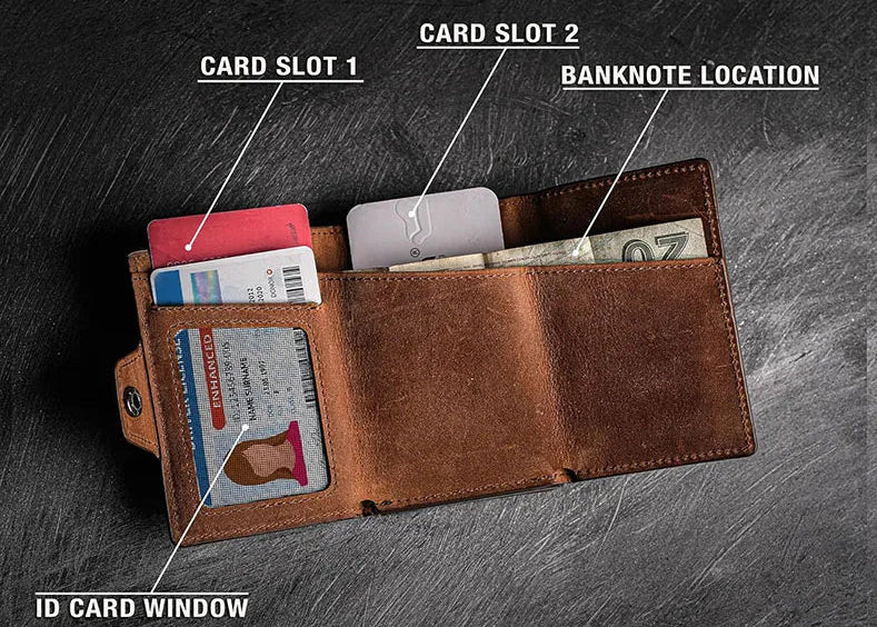 Portefeuille porte-carte en cuir véritable et aluminium avec poche monnaie — photo 2