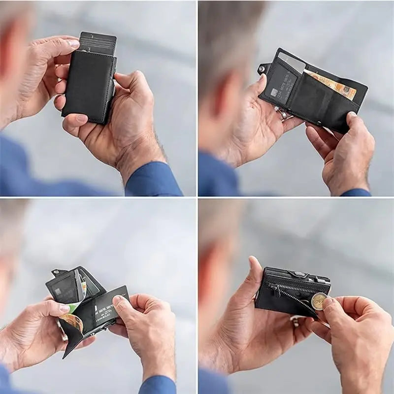 Portefeuille porte-carte en cuir véritable et aluminium avec poche monnaie — photo 3