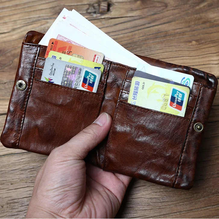 Portefeuille cuir véritable vachette rétro compact avec zip et porte-monnaie — photo 1