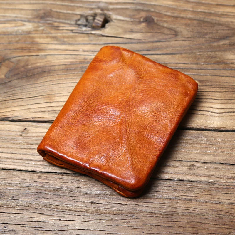 Portefeuille cuir véritable vachette rétro compact avec zip et porte-monnaie — photo 10