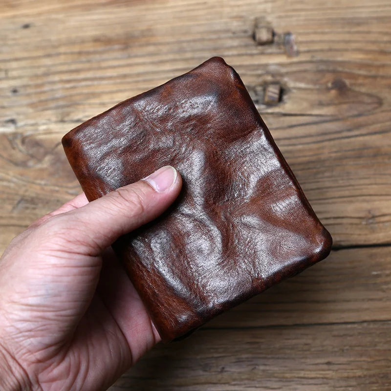 Portefeuille cuir véritable vachette rétro compact avec zip et porte-monnaie — photo 4