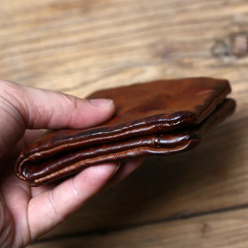 Portefeuille cuir véritable vachette rétro compact avec zip et porte-monnaie — photo 6 Image