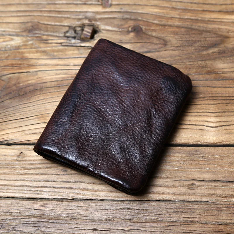 Portefeuille cuir véritable vachette rétro compact avec zip et porte-monnaie — photo 7