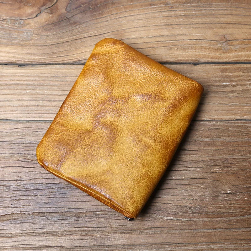 Portefeuille cuir véritable vachette rétro compact avec zip et porte-monnaie — photo 8