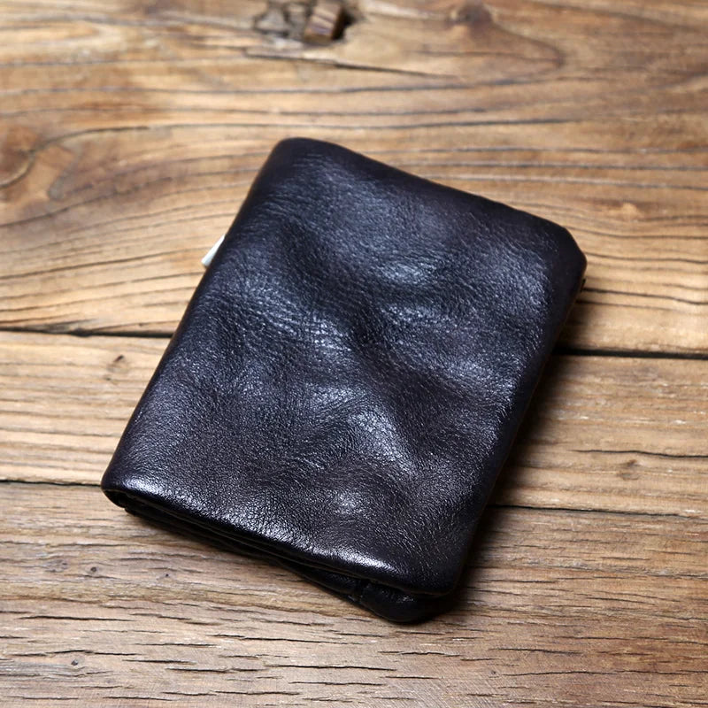 Portefeuille cuir véritable vachette rétro compact avec zip et porte-monnaie — photo 9