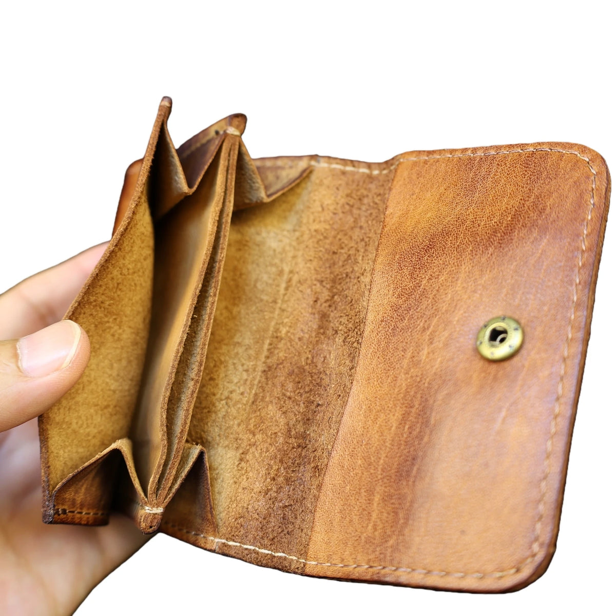 Portefeuille compact en cuir véritable vintage unisexe avec porte-cartes et porte-monnaie — photo 1