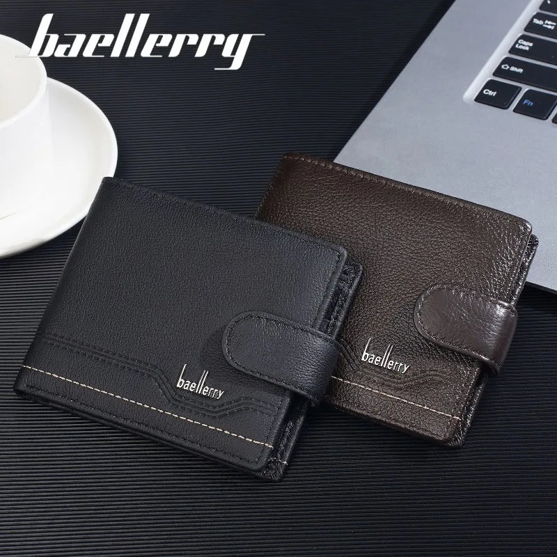 Portefeuille en cuir véritable pour homme – Portefeuille rétro avec fermeture à boucle et poche à monnaie zippée — photo 1