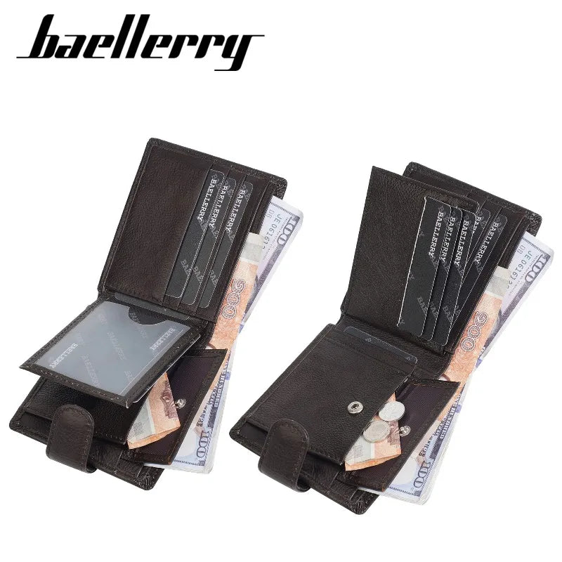 Portefeuille en cuir véritable pour homme – Portefeuille rétro avec fermeture à boucle et poche à monnaie zippée — photo 2