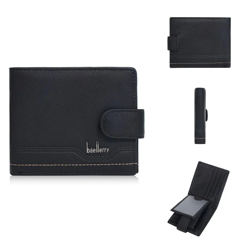 Portefeuille en cuir véritable pour homme – Portefeuille rétro avec fermeture à boucle et poche à monnaie zippée — photo 4