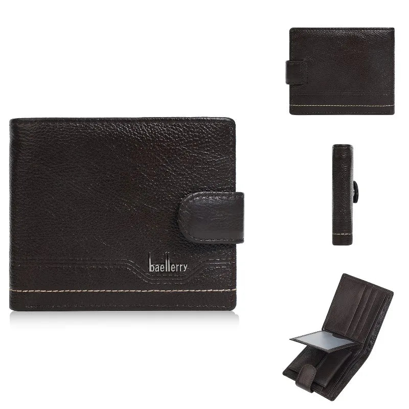 Portefeuille en cuir véritable pour homme – Portefeuille rétro avec fermeture à boucle et poche à monnaie zippée — photo 5