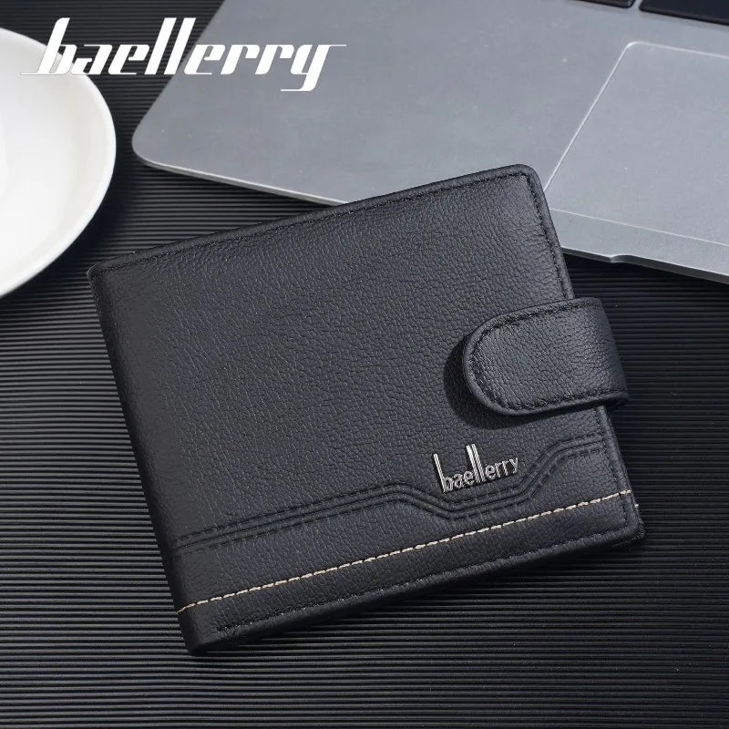 Portefeuille en cuir véritable pour homme – Portefeuille rétro avec fermeture à boucle et poche à monnaie zippée — photo 6 Image