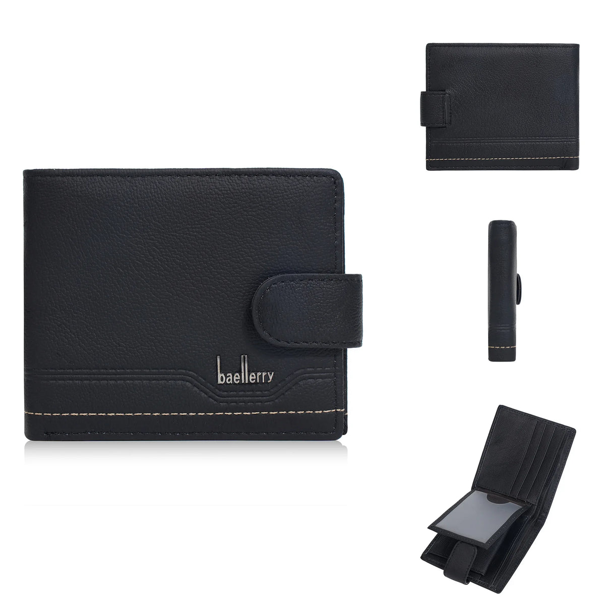 Portefeuille en cuir véritable pour homme – Portefeuille rétro avec fermeture à boucle et poche à monnaie zippée — photo 7
