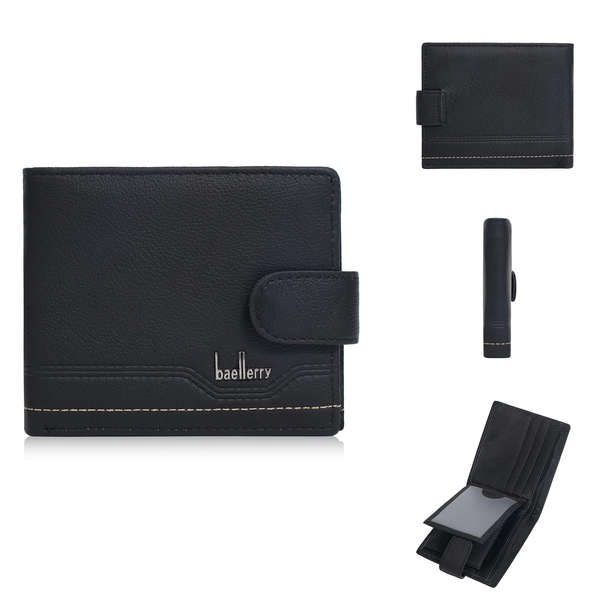 Portefeuille en cuir véritable pour homme – Portefeuille rétro avec fermeture à boucle et poche à monnaie zippée — photo 7 Image