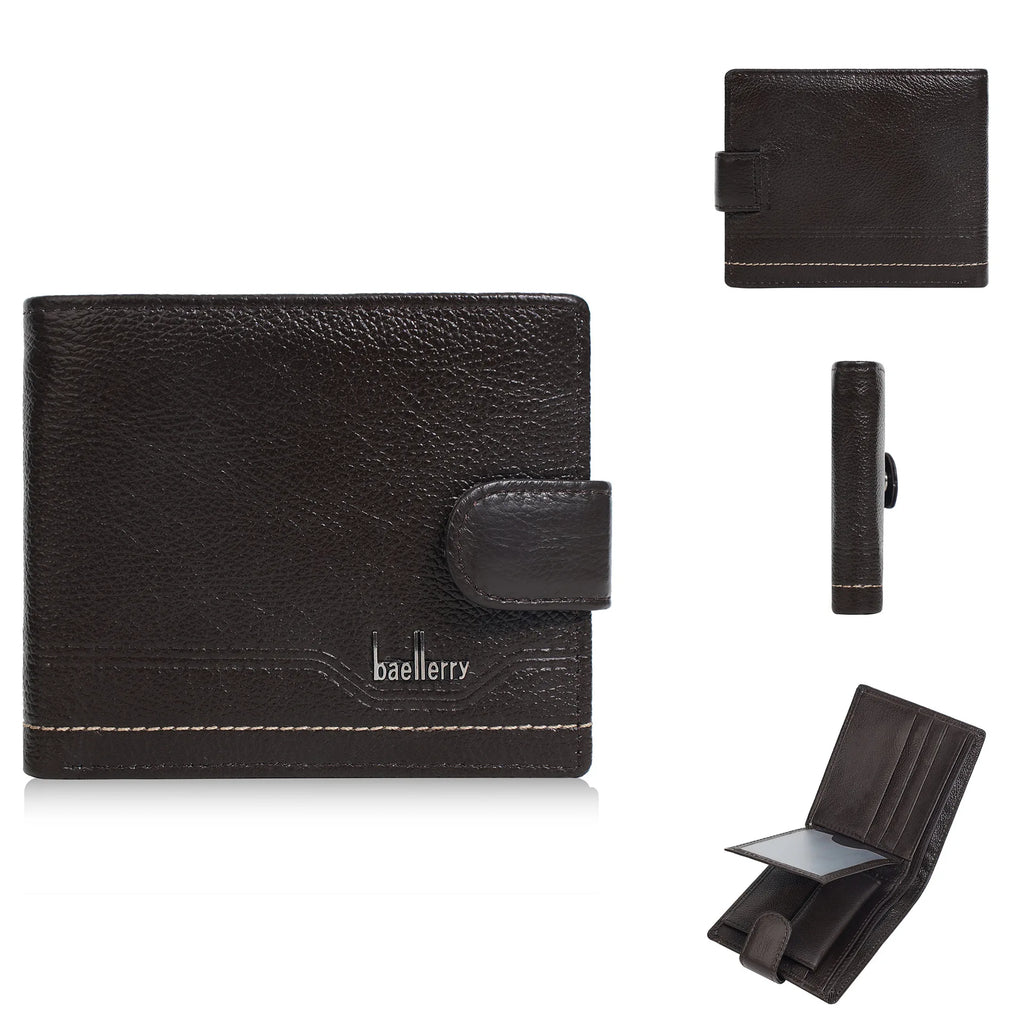 Portefeuille en cuir véritable pour homme – Portefeuille rétro avec fermeture à boucle et poche à monnaie zippée — photo 8