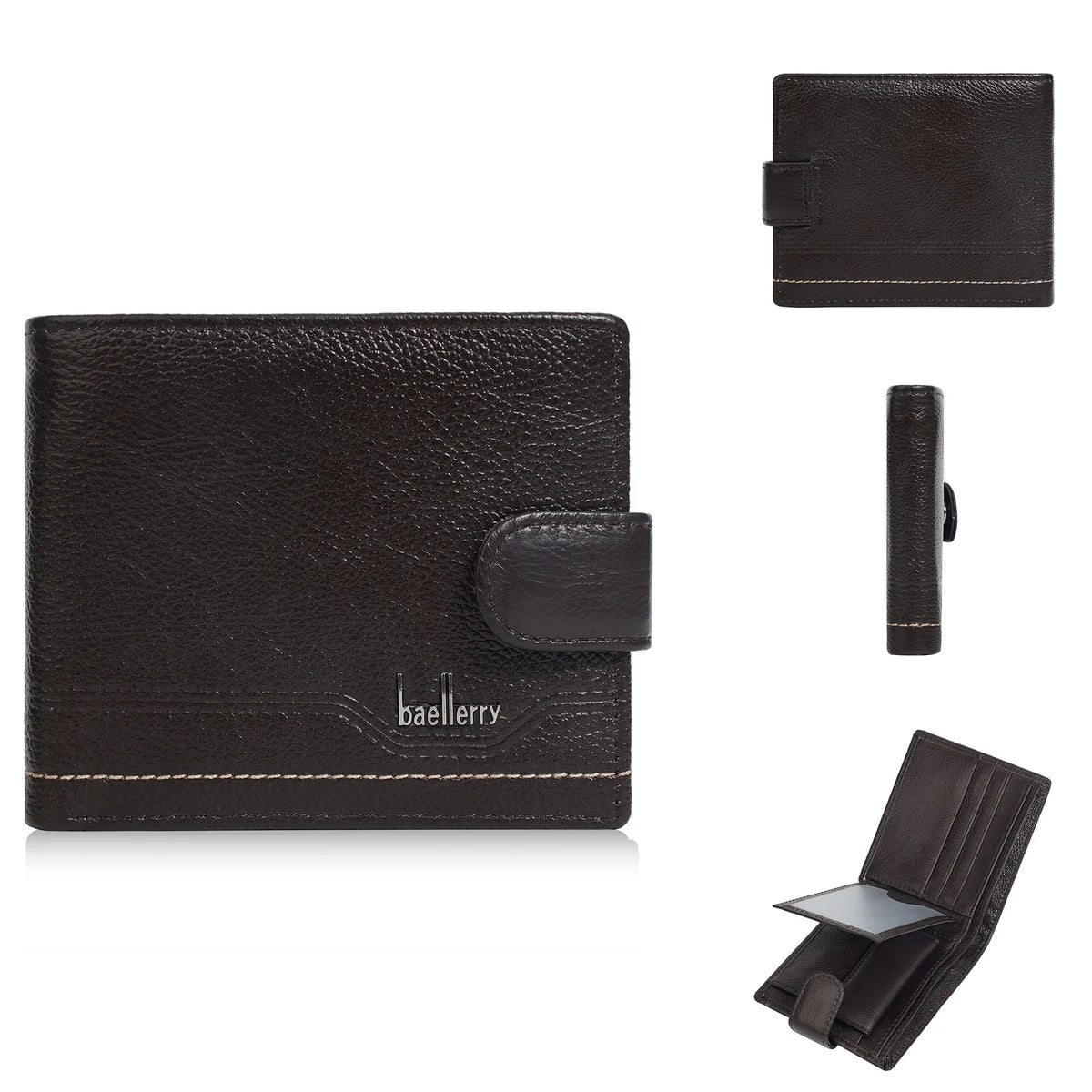 Portefeuille en cuir véritable pour homme – Portefeuille rétro avec fermeture à boucle et poche à monnaie zippée — photo 8