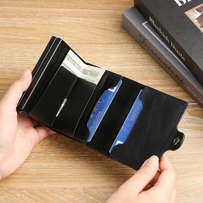 Portefeuille double compartiment aluminium et cuir PU avec protection RFID — photo 2