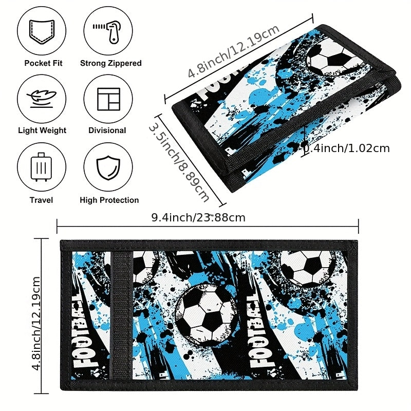 Portefeuille enfant 3 volets football, porte-clés fourni