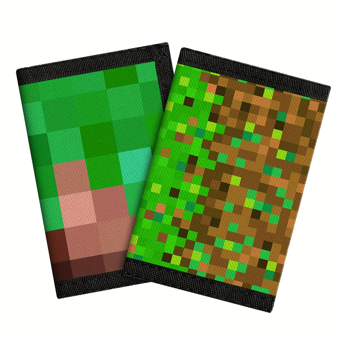 Portefeuille enfant 3 volets motif pixel vert à mousqueton pivotant