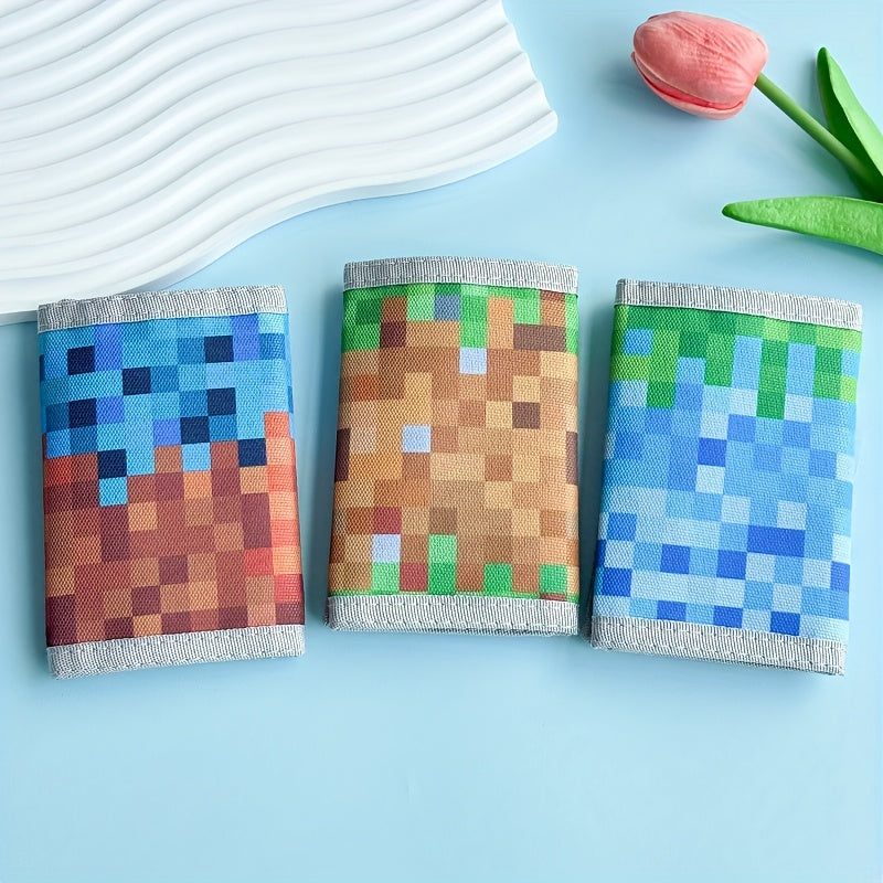 Portefeuille enfant 3 volets pixel avec 4 fentes à cartes