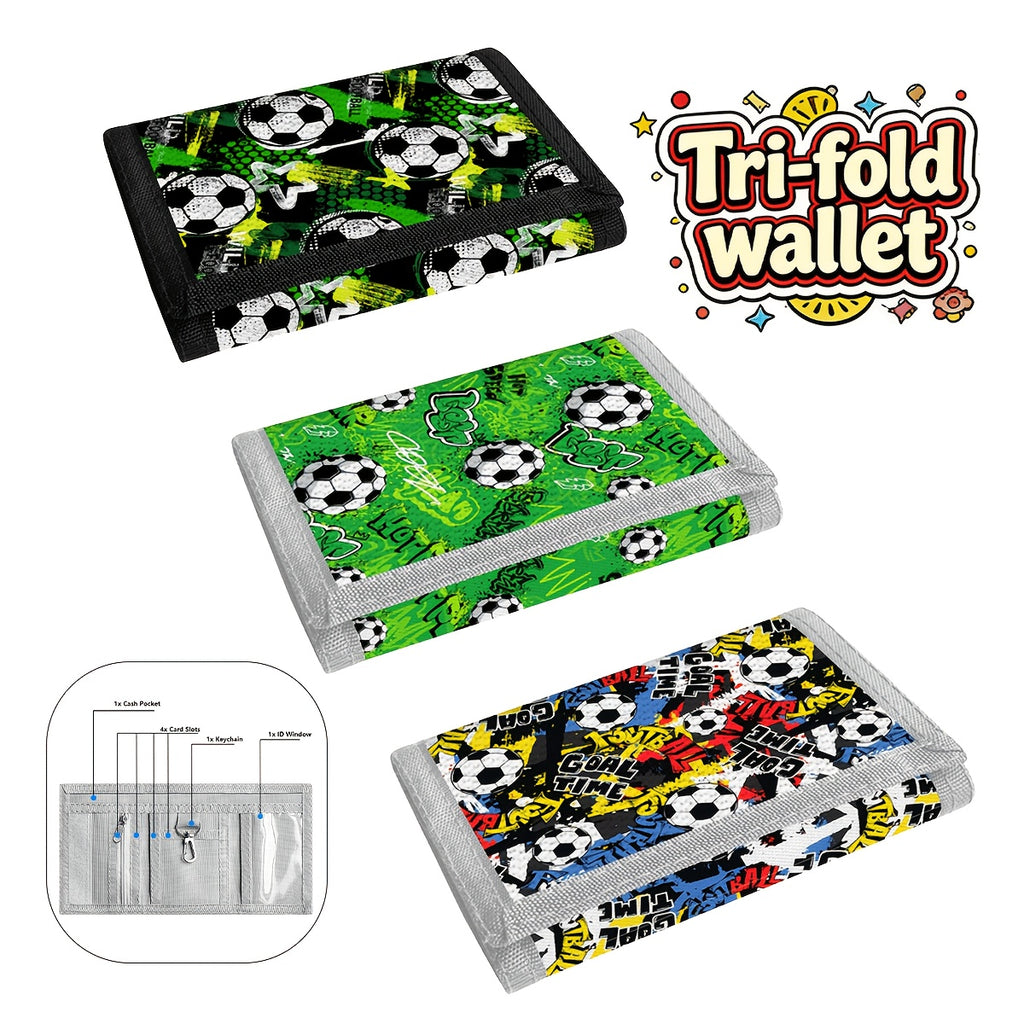 Portefeuille enfant garçon football 3 volets avec porte-clés