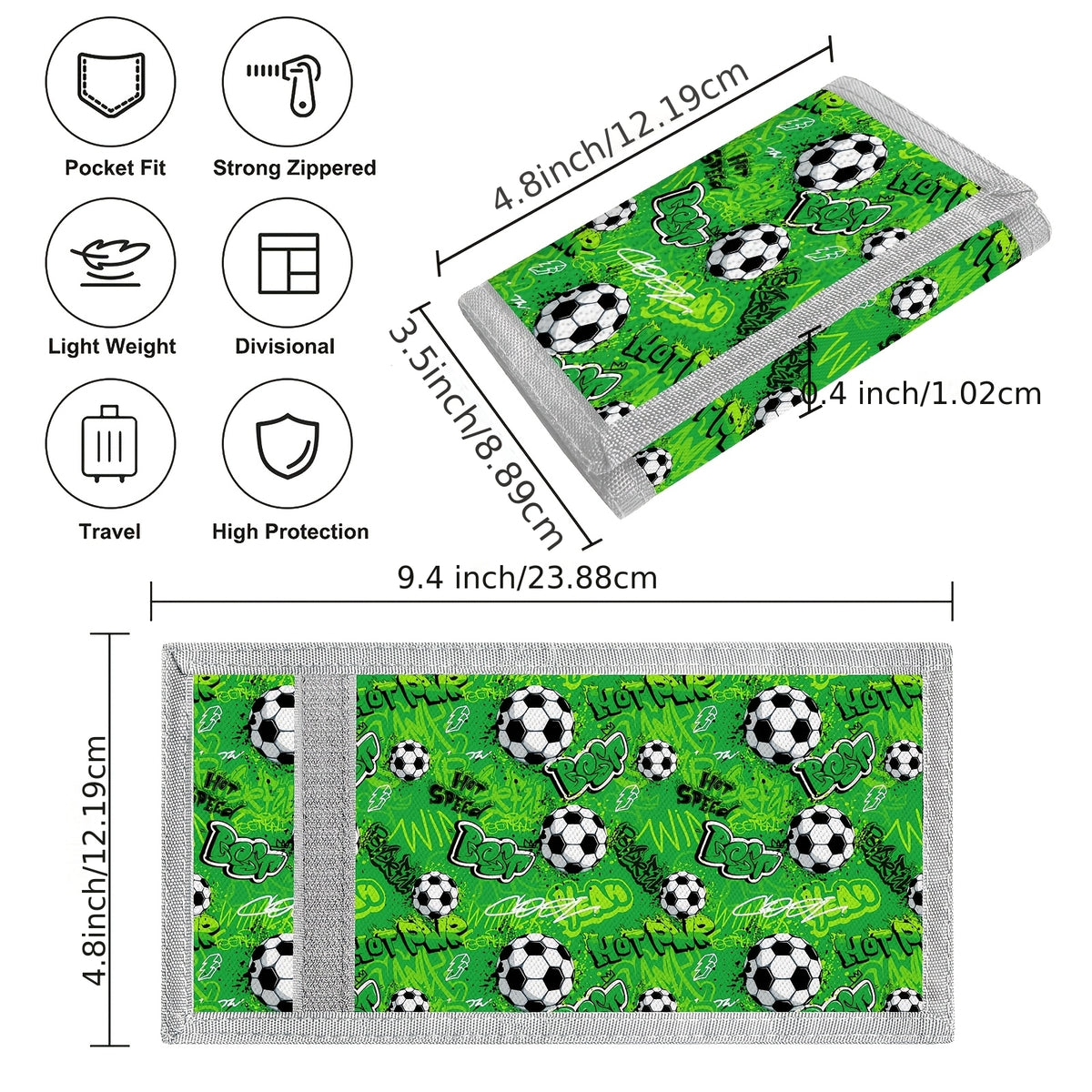 Portefeuille enfant garçon football 3 volets avec porte-clés
