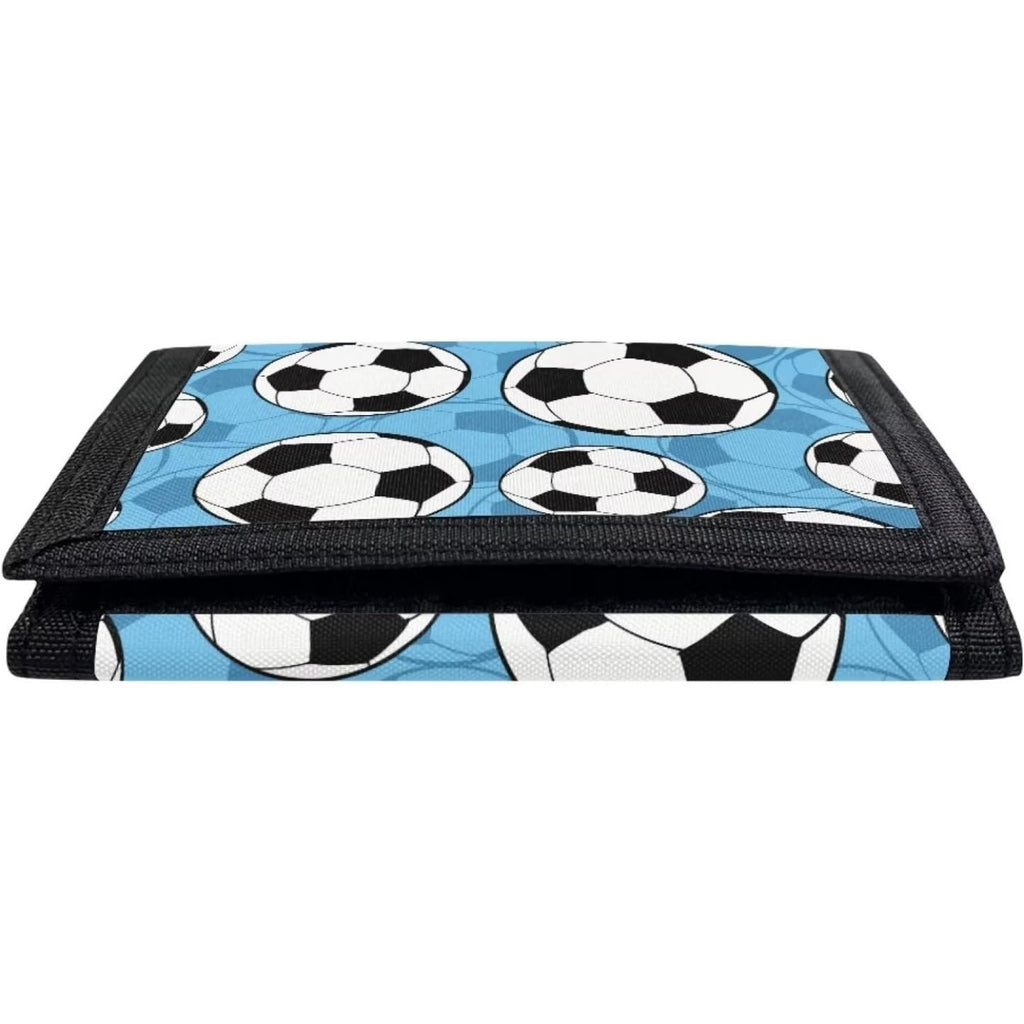 Portefeuille enfant garçon 3 volets toile motif ballons de foot